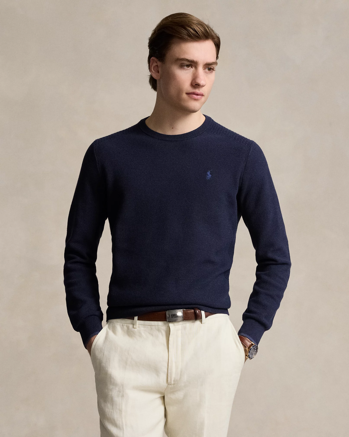 Mesh-Knit Cotton Crew Neck Jumper