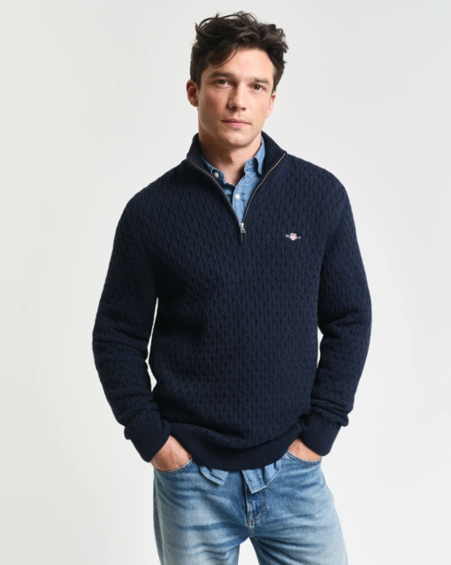 Textured cotton half zip