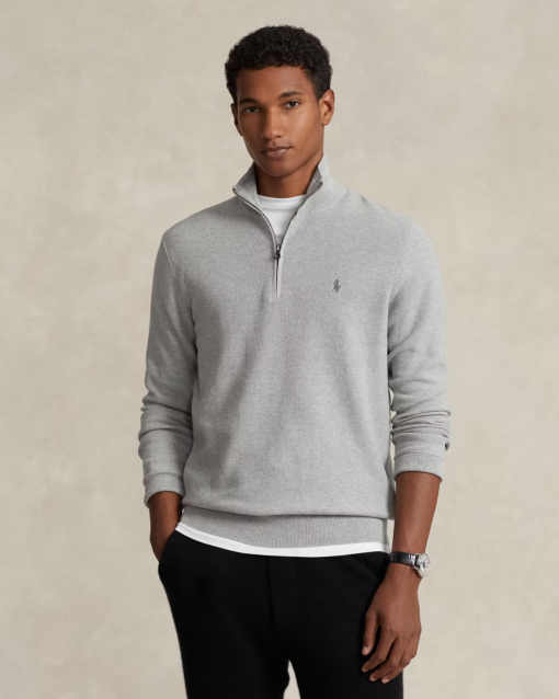 Mesh-Knit Cotton Quarter-Zip Jumper