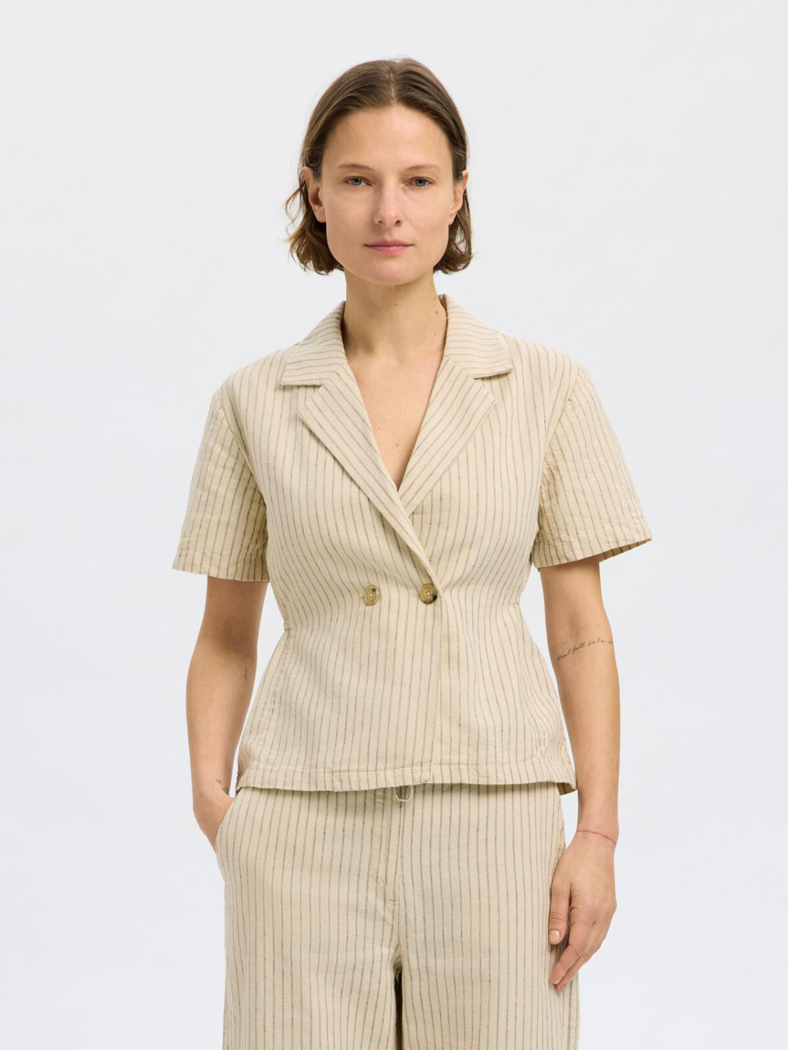SLFJohanne ss Striped Belted Revers Top