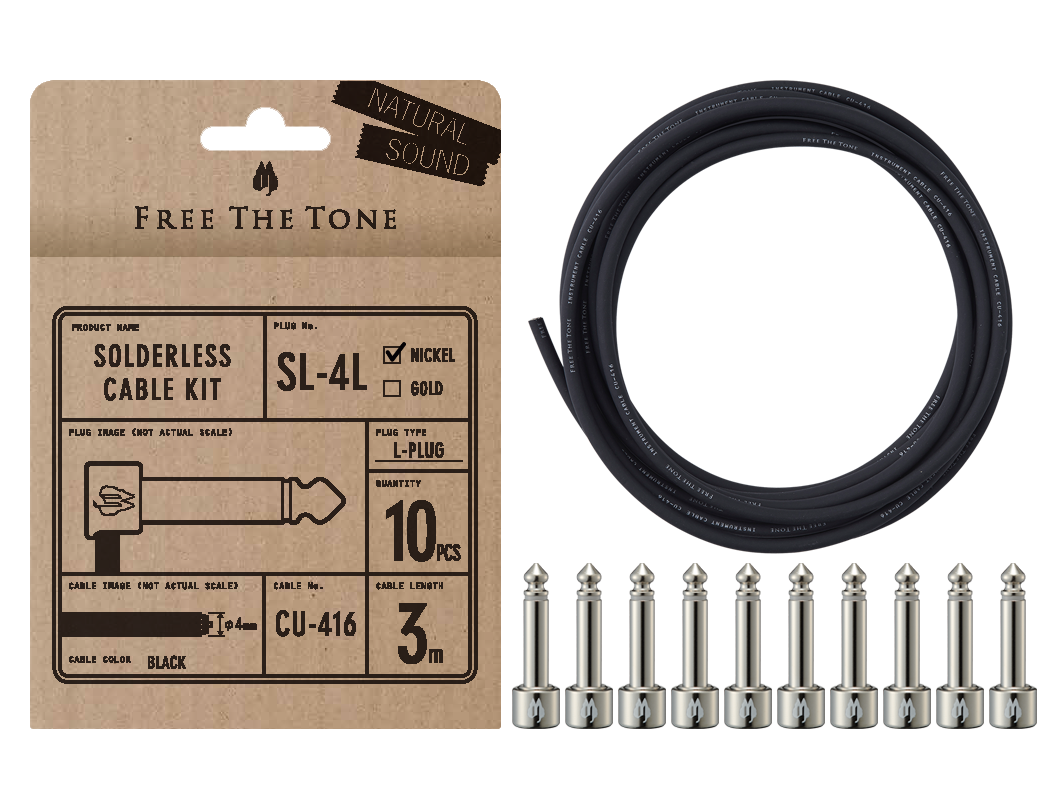 Free The Tone Solderless Cable Kits - SL-4 Nickel Angle plug x 10pcs/CU-416 x 3m