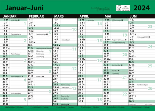 Kalender 2024 7.Sans Kontorkalender enkel A4 m/linjer