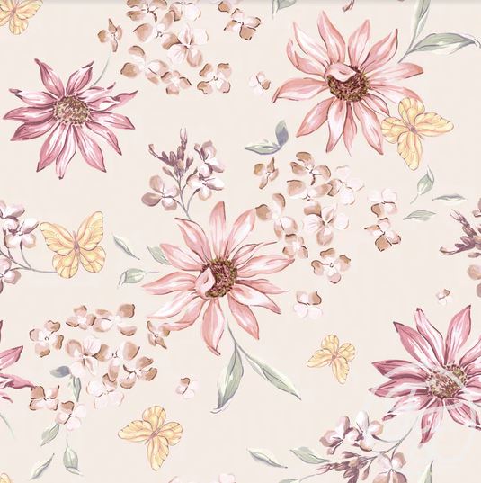 Family Fabrics - Butterflies & Flowers Rose