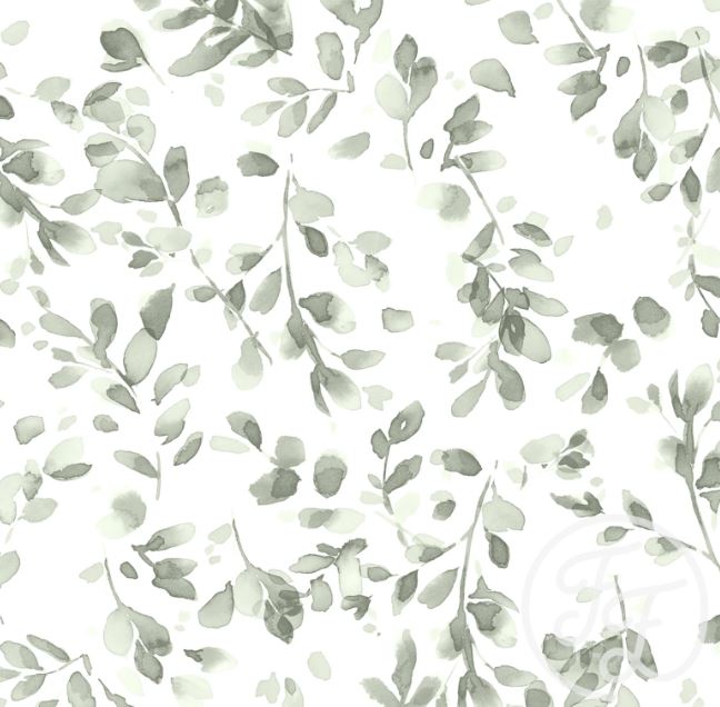 Family Fabrics - Abstract Leaves Green Off White