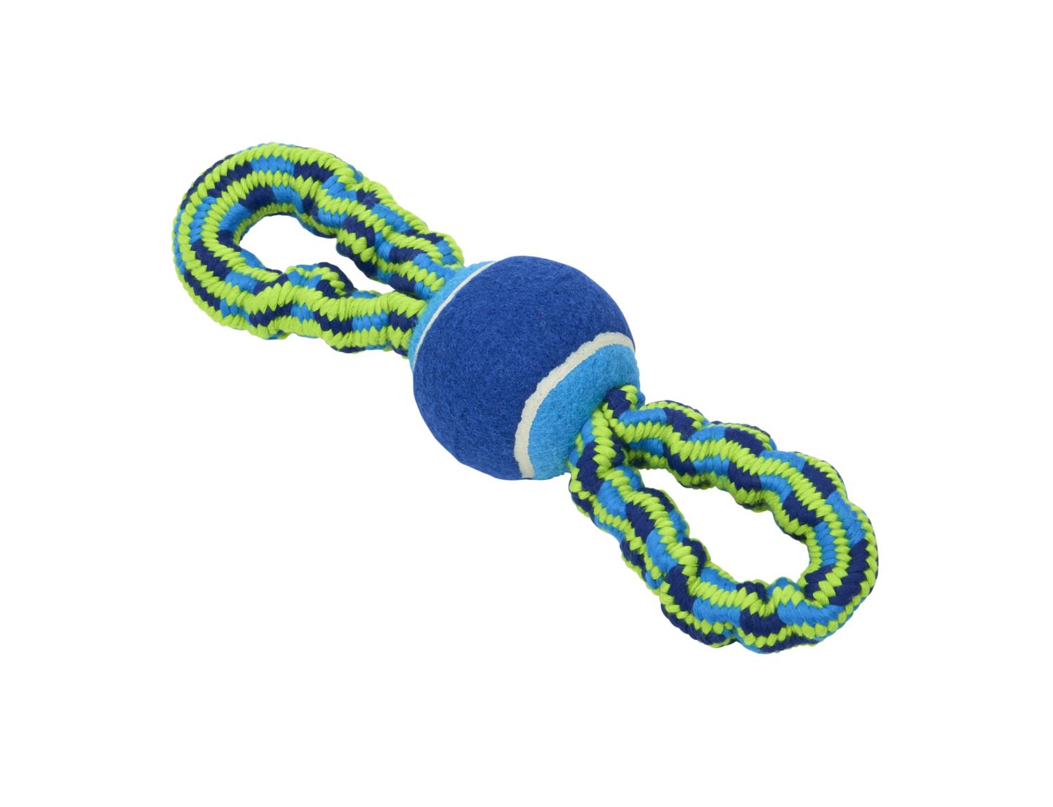 Colour Bungee Rope Double Handle w/Tennisball, blue/lime, 28 cm, Buster