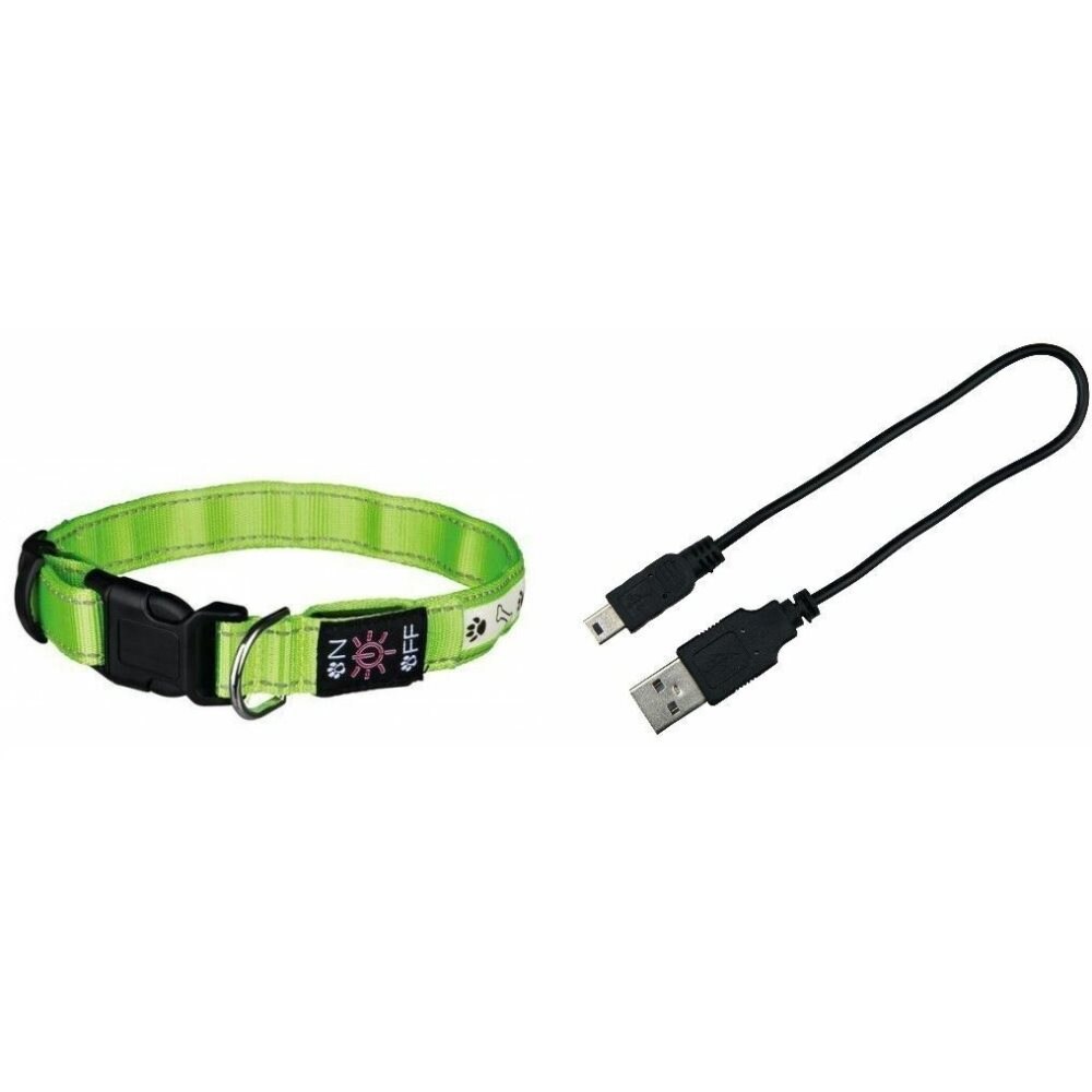Halsb. Flash Grønn M/USB Lader L/XL 50-60cm 25mm, Trixie