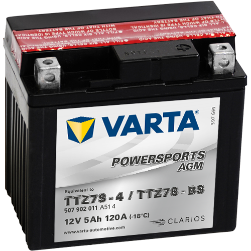 VARTA AGM MC Batteri 12V 5AH 120CCA (113x70x105mm) +høyre TTZ7S-BS