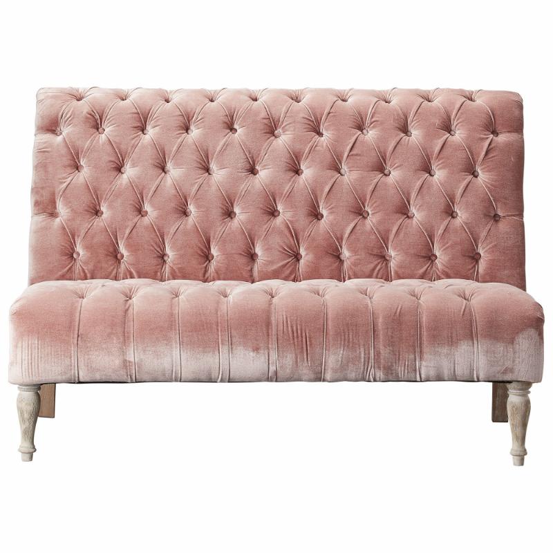 Sofa LB rosa velur m/knapper trehvite bein 137x90x88cm