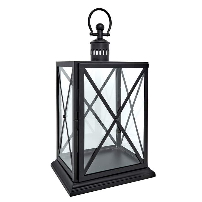 Lykt Lanterne rustfritt stål svart m/glass 35x27,5x60cm