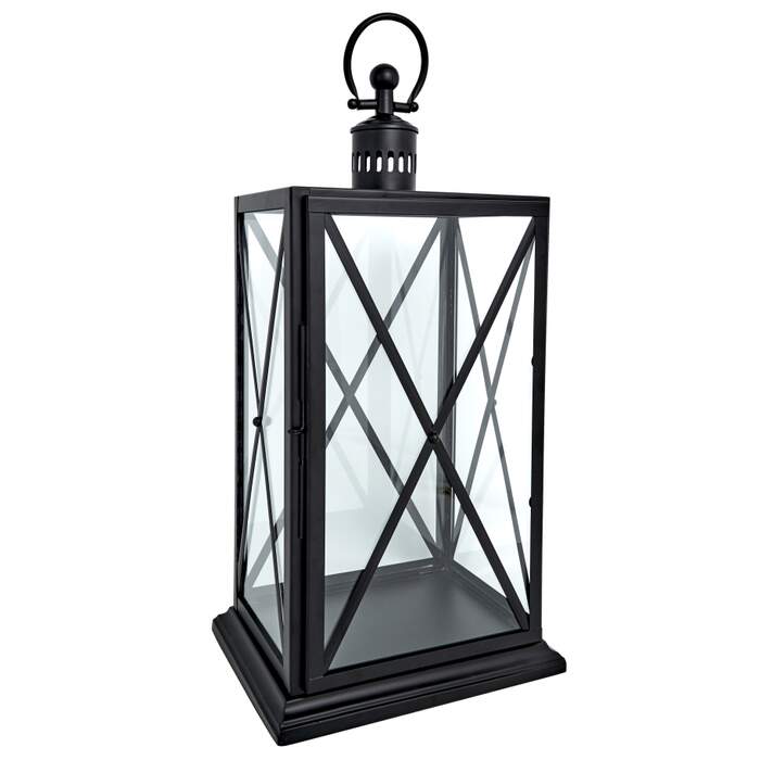 Lykt Lanterne rustfritt stål svart m/glass 35x27,5x70cm
