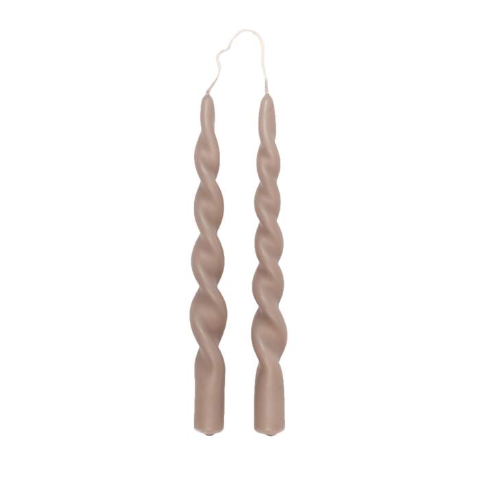 Snurrelys Twisted Candles 2pk i eske Simply Taupe 100% Stearin 2,2x24cm