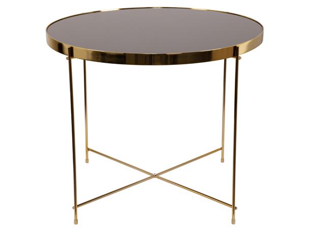 Bord Sidebord Stuebord børstet gull m/sort speil Ø63x53cm
