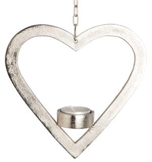 Hjerte sølv med lysholder metall 18x18cm lenke 27cm