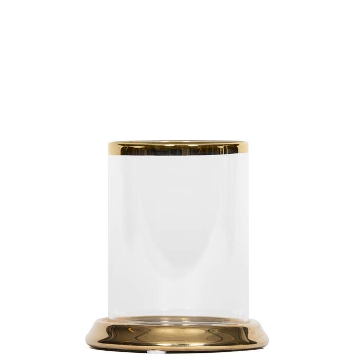 Lyslykt for telys i glass og keramikk D8 H8 cm gull