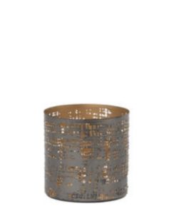 Lysglass / Lykt metall med gyldent glass D17 H27,5 cm brown