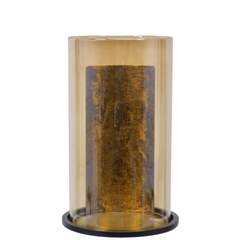 Lykt / Lysglass med gyldent glass stor D17 H27.5 cm brown