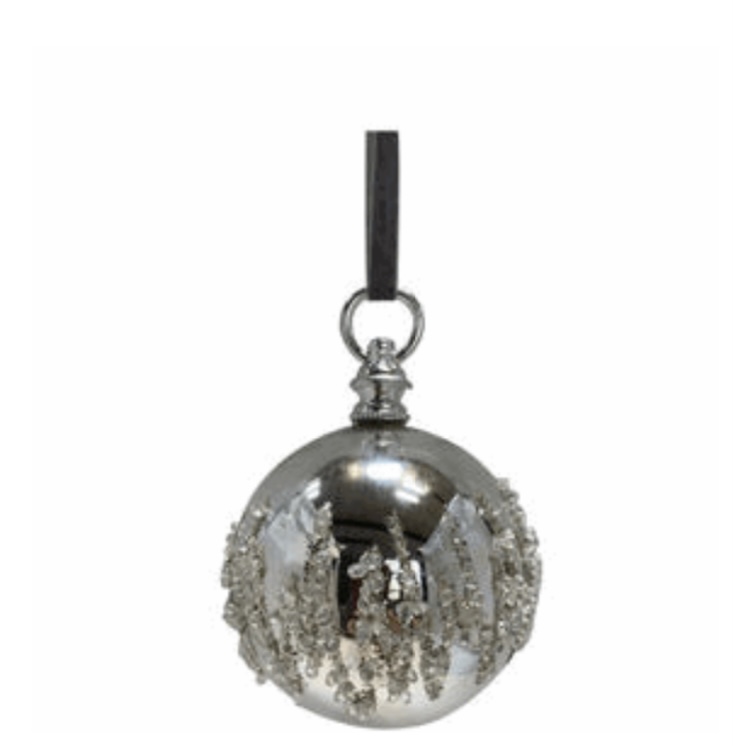Julekule Jul glass paljett/blank rund D10cm silver