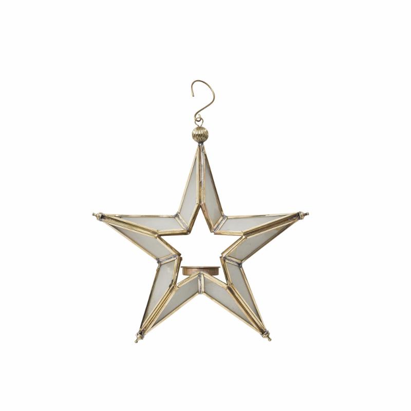 Stjerne telysholder Jul Dekor Lene Bjerre lys gull jern glass H24,5cm