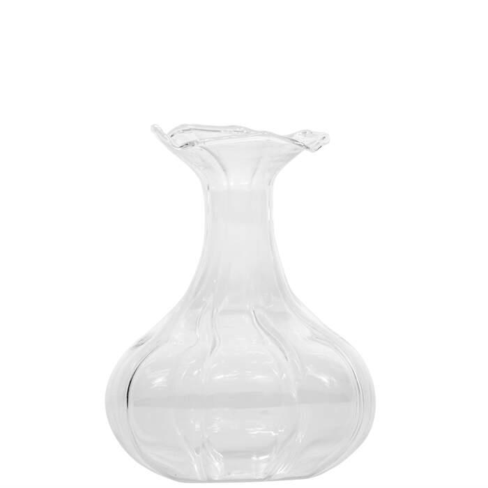 Vase Minivase klar glass D8 H10,5 cm blank m/riller og ujevn kant