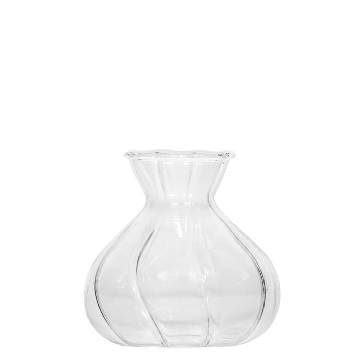 Vase Minivase glass D7,2 H6,5 cm clear glass m/riller og ujevn kant
