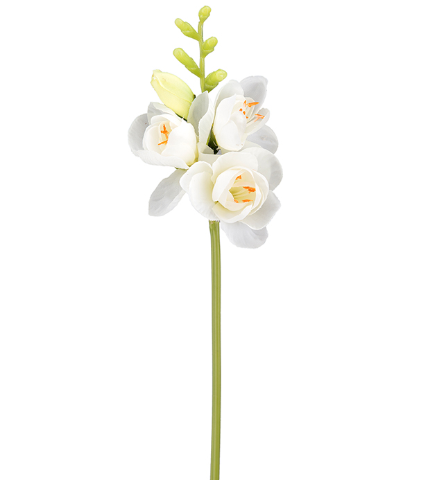 Fresia snitt stilk grønn hvit gul blomst naturtro H30cm