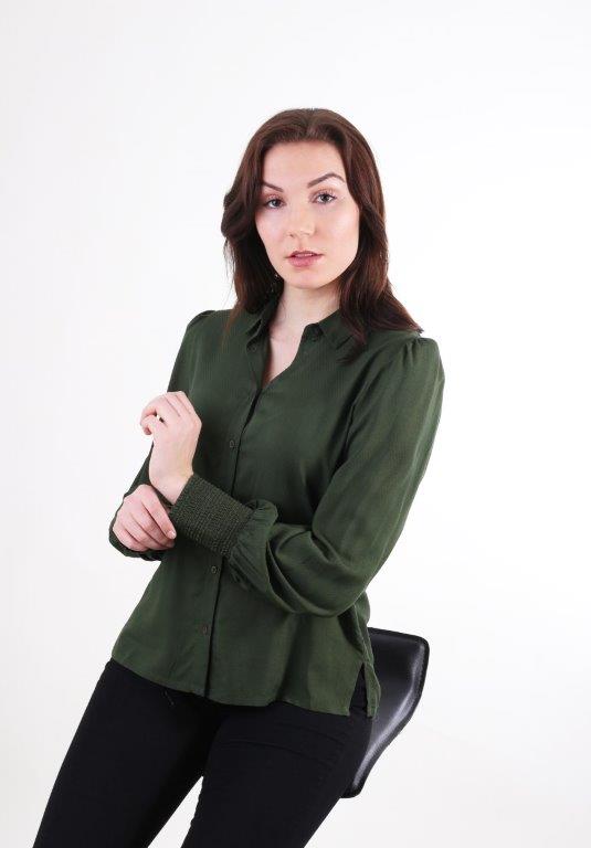 Skjorte bluse topp Khaki grønn m/mønster tekstur i stoffet Viscose Bommul