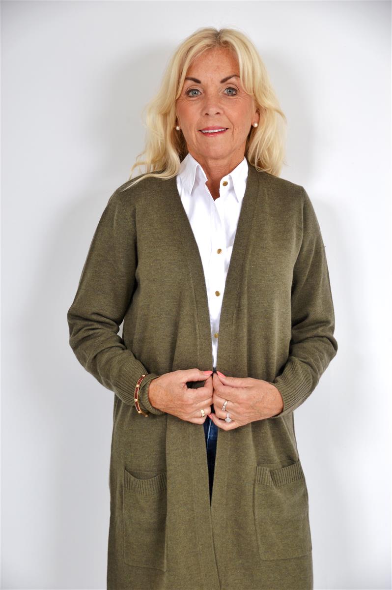 Cardigan Strikket jakke Green Forest med lommer Viscose Polyester Ull