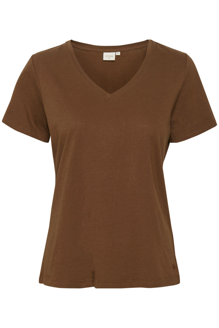 Topp T skjorte Brun Java med V hals Naia Tshirt 50% Bomull, 50% Modal