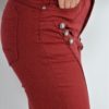Bukse Dark Red Burgunder Olabukser med detal lommer og bling knapper Stretch Viscose