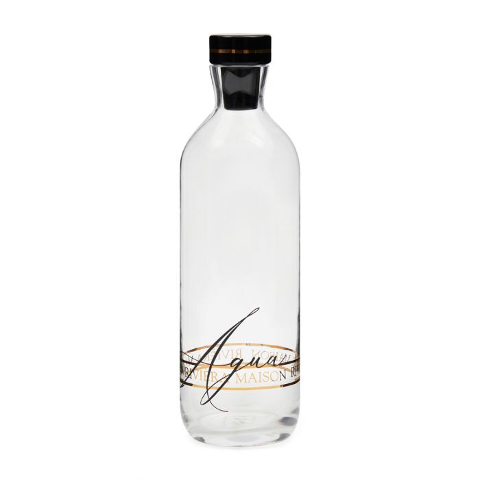 Rivera Maison Glass flaske med gull tekst og svart propp RM Luxury Aqua Bottle