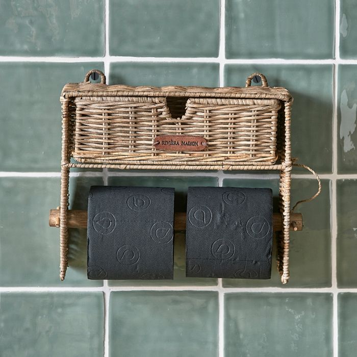 Riviera Maison Tørkerull / Toalettrull holder m/ skuff i rotting Rustic Rattan Toilet Roll Organiser