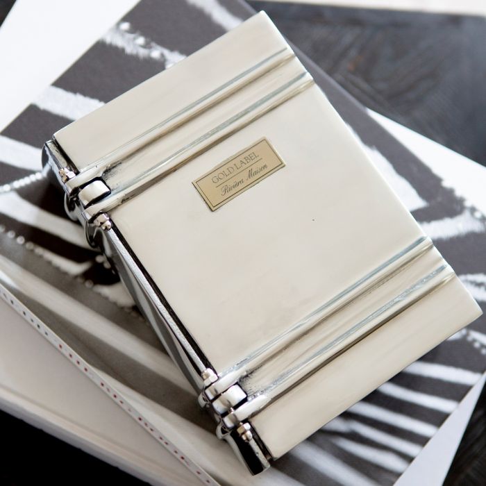 Riviera Maison Bok boks oppbevaring sølv håndlaget med sort for fløyel Book Box silver RM