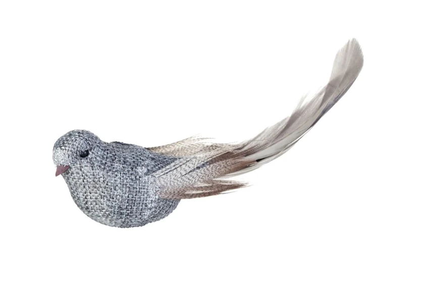 Fugl på klype vinter jul glitter grå Lene Bjerre Vencke coll. bird, d. grey