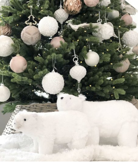 Isbjørn dekor figur dyr 33x11x21cm hvit shiny glittersnø pels