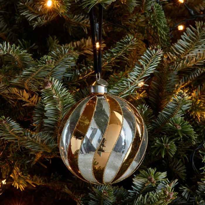 Riviera Maison Julekule dekor heng glass virvlende gyldne striper RM Golden Swirl Ornament Dia 10