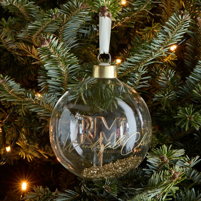 Riviera Maison Julekule dekor heng glass blank gull glitter RM Wonderful Times Ornament gold D. 10