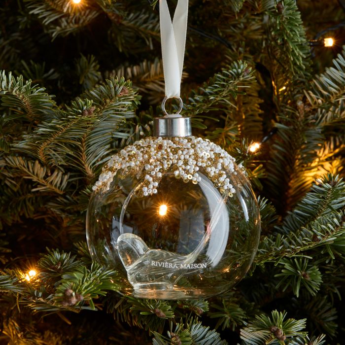Riviera Maison Julekule dekor heng glass åpen glassfugl glitter RM Peaceful Bird Ornament Dia 10