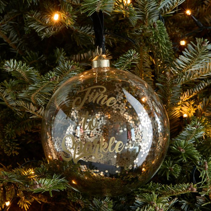Riviera Maison Julekule dekor heng pynt XL glass gull glitter RM Time To Sparkle Ornament Dia 15
