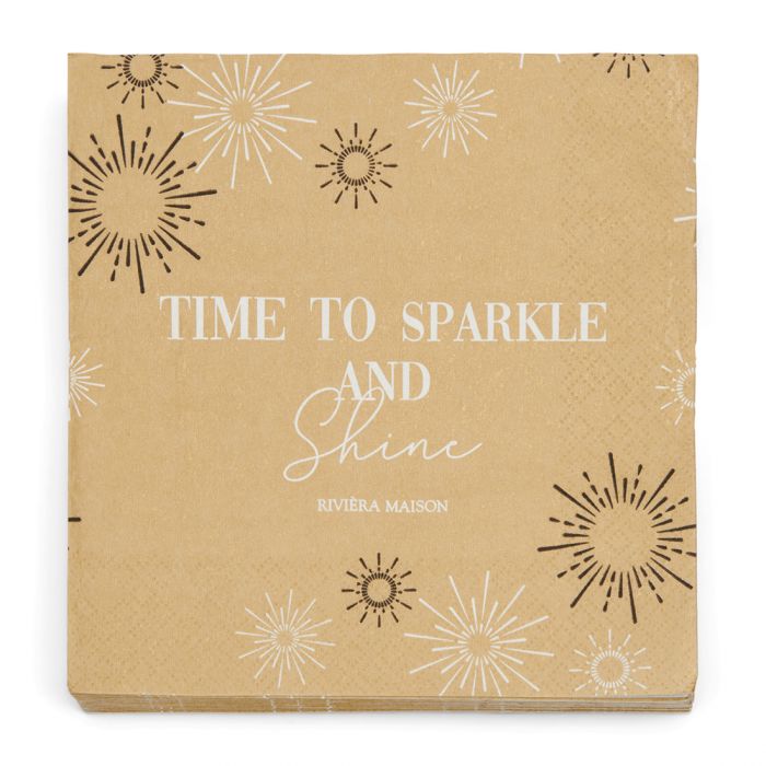 Riviera Maison Serviett 20pk 33x33 tekst fyrverkeri stjerner gull RM Paper Napkin Time To Sparkle
