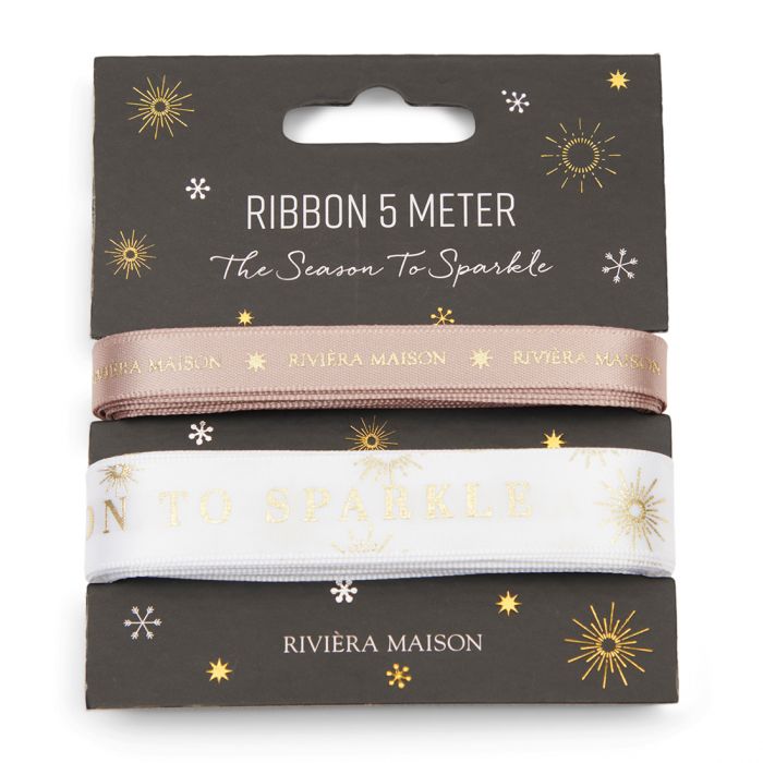 Riviera Maison Bånd dekor 2 pk 5meter hvit lysbeige gull tekst RM The Season To Sparkle Ribbon 5M
