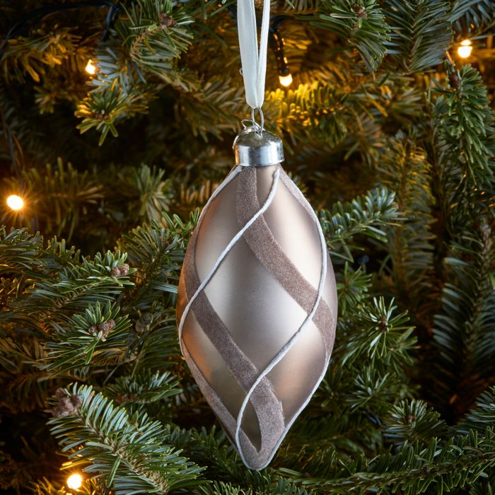 Riviera Maison Julekule dekor heng pynt brun velur glitter RM Swirly Christmas Ornament L13 Ø6