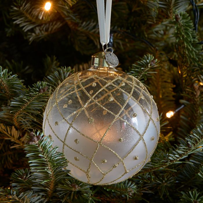 Riviera Maison Julekule dekor heng pynt glass gull ruter glitter RM Fancy Christmas Ornament Dia 10