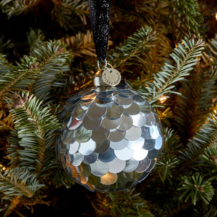 Riviera Maison Julekule dekor heng Paljett sølv sort bånd RM Countless Sequins Ornament Dia 8