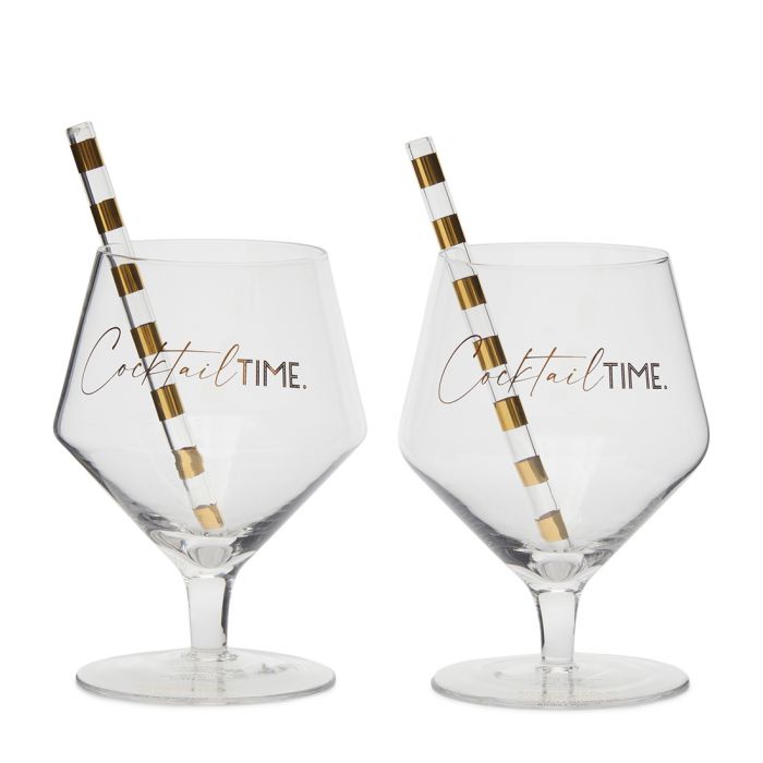 Riviera Maison Drink glass Coctail med glass sugerør s/2 gaveeske Cocktail Time Glass & Straw 2 pcs