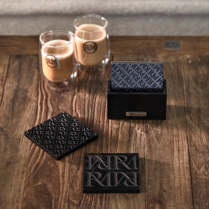 Riviera Maison Glass kopp underlag brikke coasters sort RM monogram RM Identity Coasters