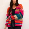 Cardigan Strikka Jakker CRVILLIS kntted Cardigan i striper knall farger, cerice, petol Ull, Mohair