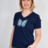 Topp Printed Top w/butterfly sommerfugl mønster marineblå base 95 % Cotton, 5 % Elastane