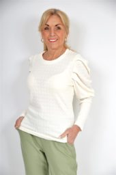 Genser Bluse topp Knitted w/puffy shoulder sweather strikket krepp Antikk hvit 95%Viscose,5%Elastane