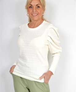 Genser Bluse topp Knitted w/puffy shoulder sweather strikket krepp Antikk hvit 95%Viscose,5%Elastane