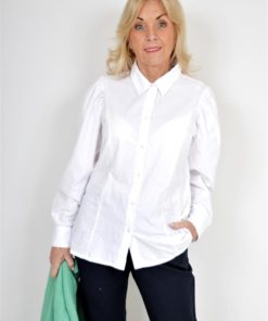 Skjorte bluse i Hvit eller Sort m/ detalj Gullknapp og puff arm skulder  Puffy Feminine Blouse
